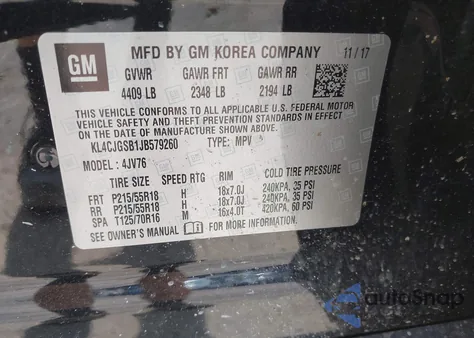 2018 Buick Encore Essence из США, поврежденный, VIN KL4CJGSB1JB579260